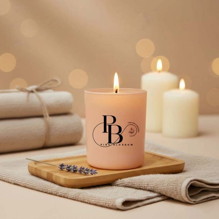 Hand-poured soy candle with Pink Blossom label